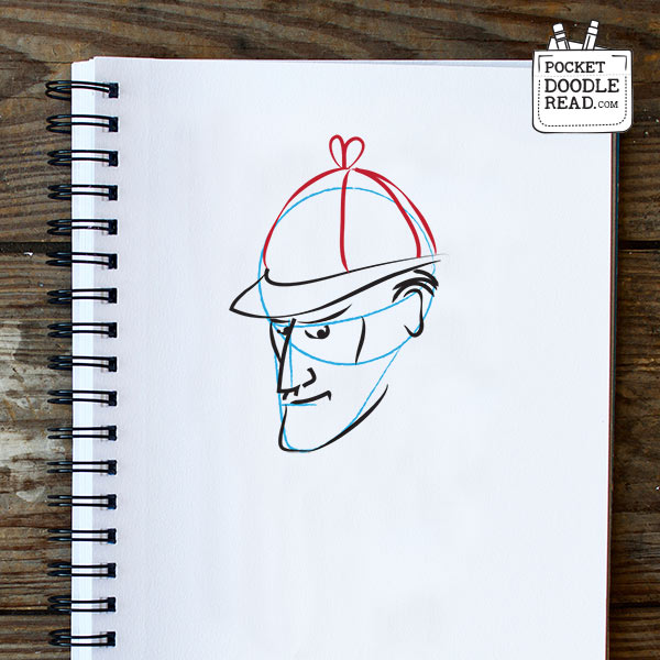 Step 6: Draw Sherlock Holmes deerstalker hat