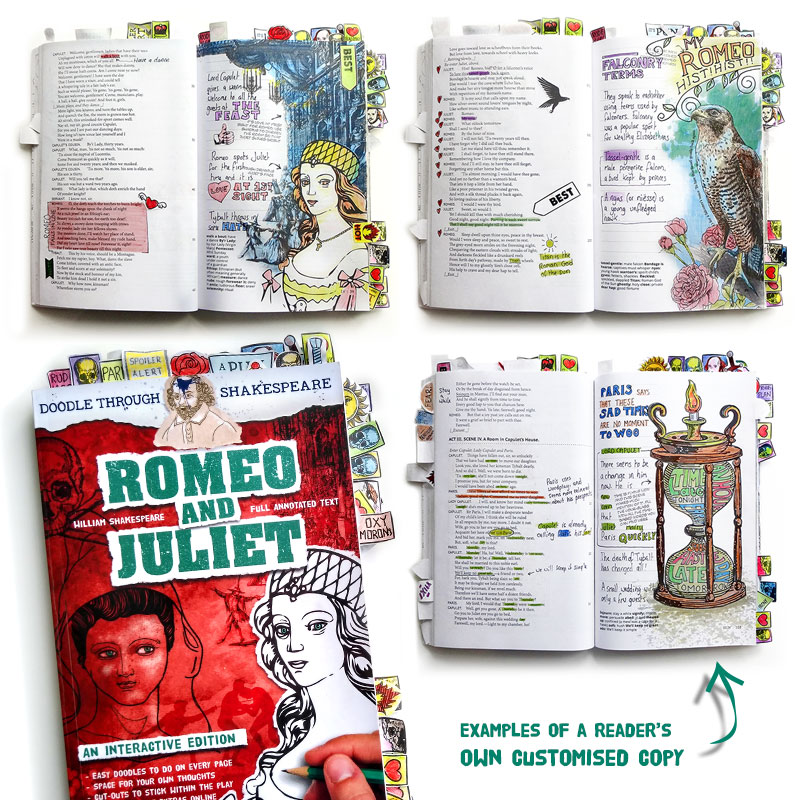 Romeo and Juliet Doodle through Shakespeare customizable book